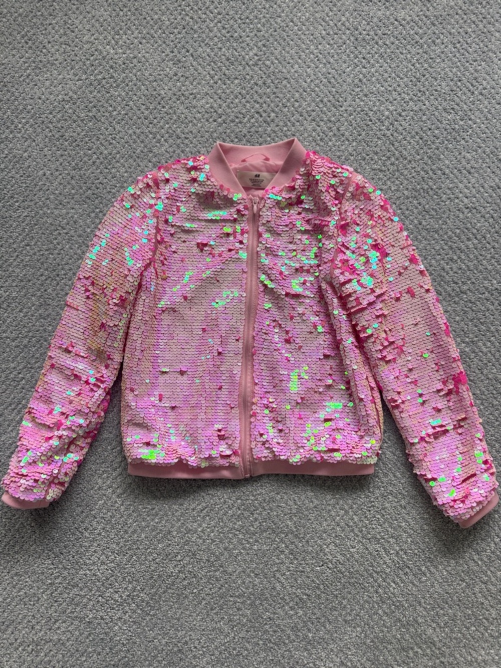 H&M Pink Iridescent Sequin Bomber Jacket for Kids